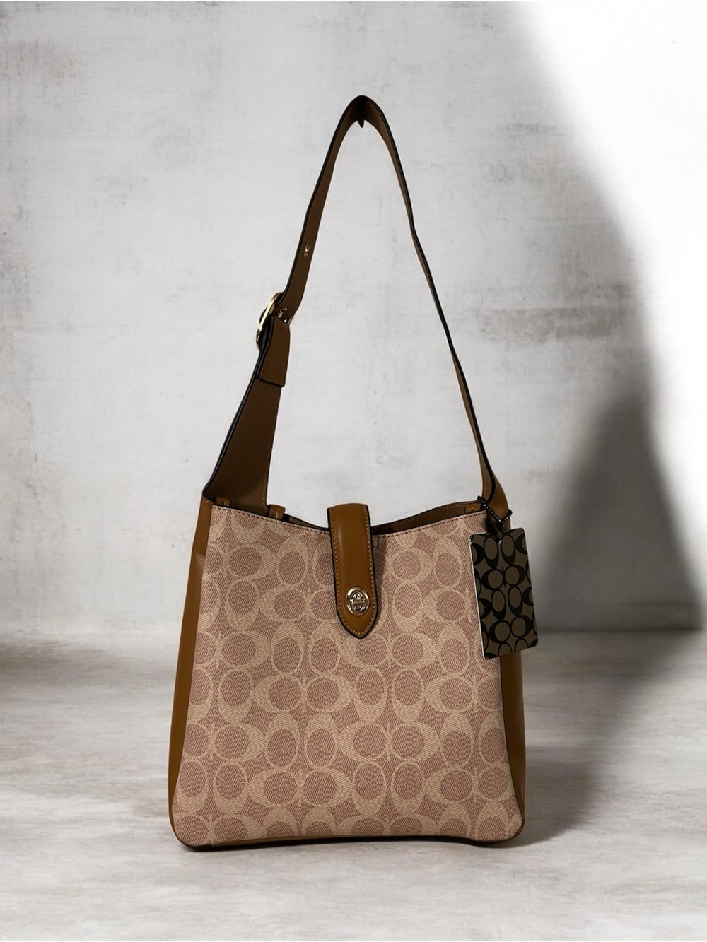 Beige and Brown Signature Shoulder Bag